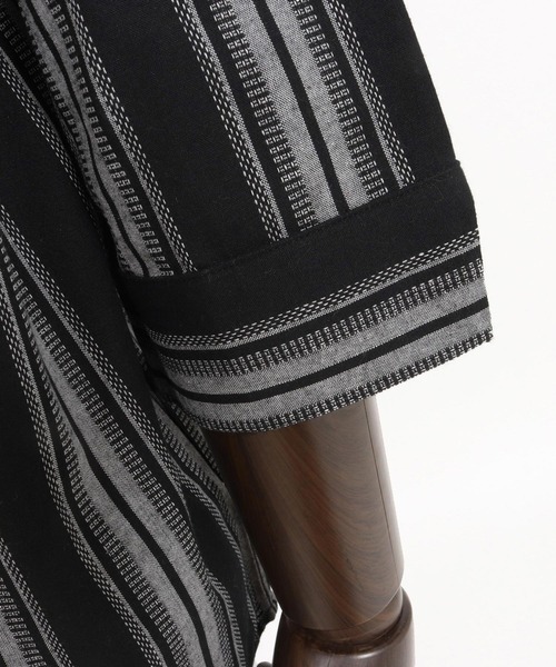 Magine（マージン）の「ms6045-Striped Fabric Skipper & pullover design 3-4 Sleeve shirt 7分袖シャツ（シャツ/ブラウス・メンズ・ブラック/ホワイト・44/46/48）」の4枚目の写真