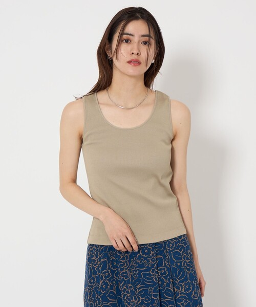 green label relaxing（グリーンレーベルリラクシング）の「ブライトリブ スクープネック タンクトップ -制菌-（タンクトップ・レディース・ブラック/オフホワイト/モカ・FREE）」の3枚目の写真