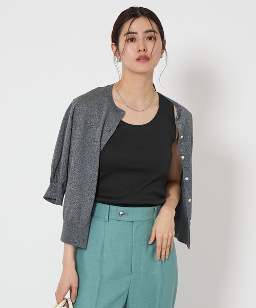 green label relaxing（グリーンレーベルリラクシング）の「ブライトリブ スクープネック タンクトップ -制菌-（タンクトップ・レディース・ブラック/オフホワイト/モカ・FREE）」の6枚目の写真