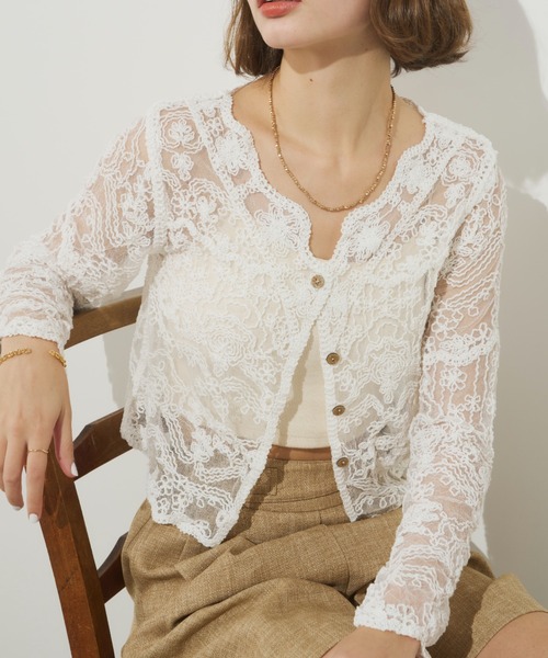 Unitage（ユニテージ）の「総刺繍シアーカーディガン（カーディガン/ボレロ・レディース・アイボリー/ベージュ・FREE）」の2枚目の写真