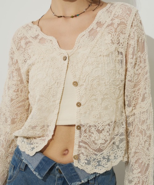 Unitage（ユニテージ）の「総刺繍シアーカーディガン（カーディガン/ボレロ・レディース・アイボリー/ベージュ・FREE）」の3枚目の写真