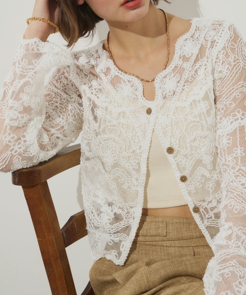 Unitage（ユニテージ）の「総刺繍シアーカーディガン（カーディガン/ボレロ・レディース・アイボリー/ベージュ・FREE）」の9枚目の写真