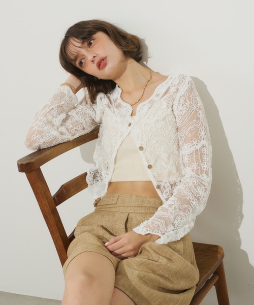 Unitage（ユニテージ）の「総刺繍シアーカーディガン（カーディガン/ボレロ・レディース・アイボリー/ベージュ・FREE）」の11枚目の写真