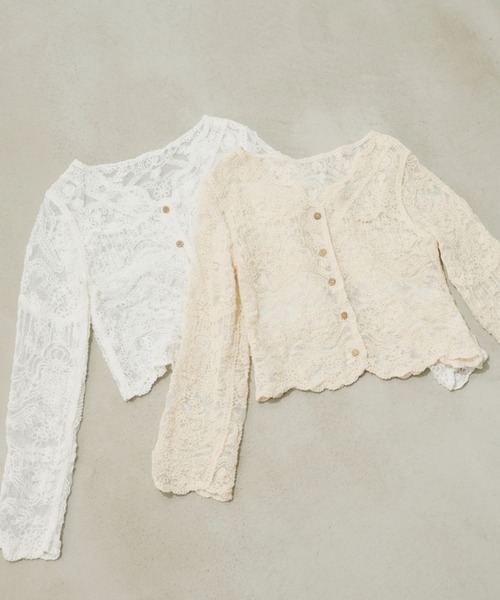 Unitage（ユニテージ）の「総刺繍シアーカーディガン（カーディガン/ボレロ・レディース・アイボリー/ベージュ・FREE）」の14枚目の写真