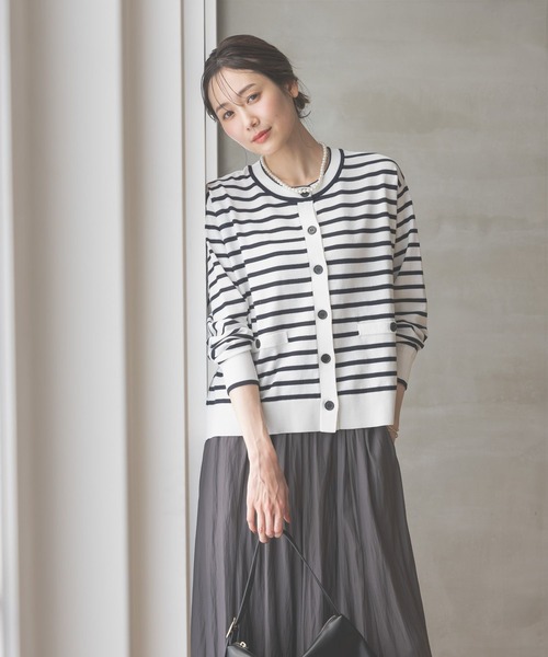 GLOBAL WORK（グローバルワーク）の「スッキレイさらさらクルーカーディガン長袖/288077（カーディガン/ボレロ・レディース・レッド/ブラック×ホワイト/ネイビー×ホワイト/ホワイト×ブラック・LARGE/MEDIUM）」の10枚目の写真