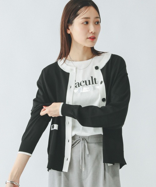 GLOBAL WORK（グローバルワーク）の「スッキレイさらさらクルーカーディガン長袖/288077（カーディガン/ボレロ・レディース・レッド/ブラック×ホワイト/ネイビー×ホワイト/ホワイト×ブラック・LARGE/MEDIUM）」の18枚目の写真