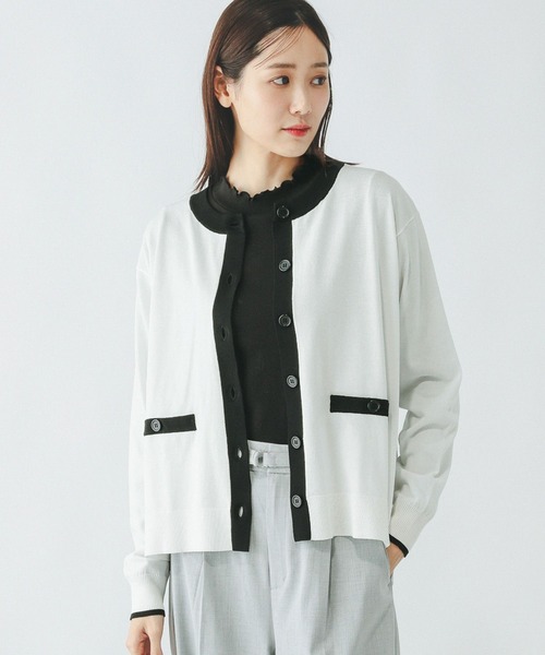 GLOBAL WORK（グローバルワーク）の「スッキレイさらさらクルーカーディガン長袖/288077（カーディガン/ボレロ・レディース・レッド/ブラック×ホワイト/ネイビー×ホワイト/ホワイト×ブラック・LARGE/MEDIUM）」の14枚目の写真