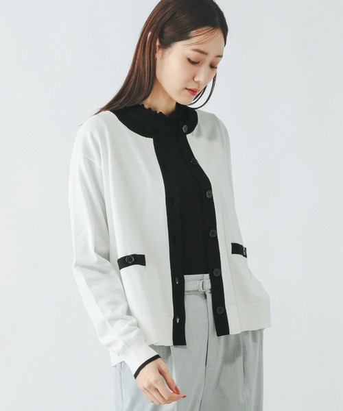 GLOBAL WORK（グローバルワーク）の「スッキレイさらさらクルーカーディガン長袖/288077（カーディガン/ボレロ・レディース・レッド/ブラック×ホワイト/ネイビー×ホワイト/ホワイト×ブラック・LARGE/MEDIUM）」の15枚目の写真