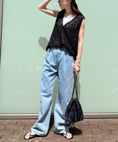 ISOOK（アイスー）の「【ISOOK / アイスー】前後2wayフリンジベスト / ノースリーブ カットジャガード オーガンジー シアー Vネック クルーネック チュニック ロング丈 ホワイト ブラック 白 黒 ZOZOTOWN限定（タンクトップ・レディース・アイボリー/ブラック・FREE）」の20枚目の写真