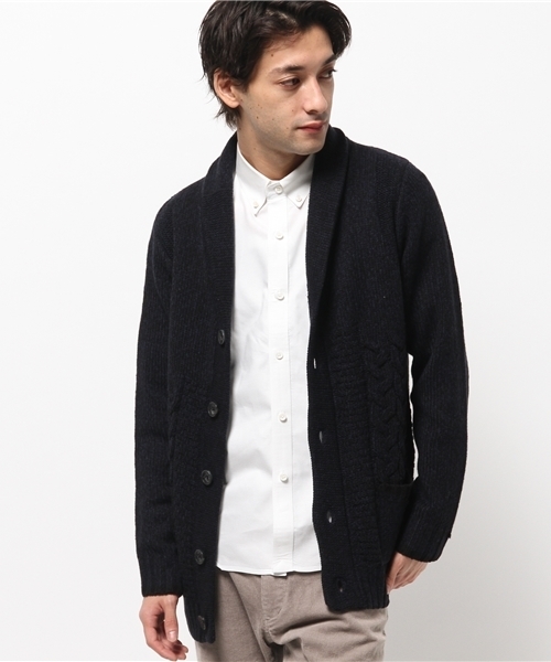 ikka（イッカ）の「切り替えショールカラーカーディガン（カーディガン/ボレロ・メンズ・ネイビー/スモークグレー/ダークブラウン・LARGE/MEDIUM/X-LARGE）」の6枚目の写真