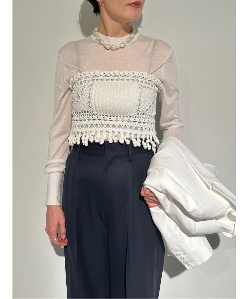 boussole（ブソル）の「BOUSSOLE / クロシェ ベルト《ESTNATION EXCLUSIVE》（ニット/セーター・レディース・オフホワイト/ブラック・FREE）」の4枚目の写真