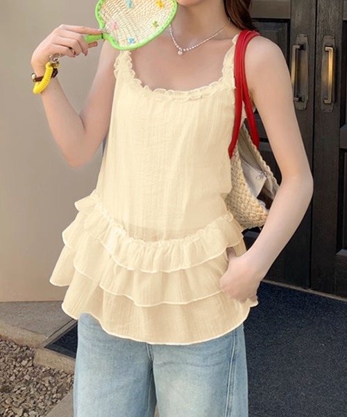 aimoha（アイモハ）の「フリルティアードキャミソール (SS)（キャミソール・レディース・ブラック/ホワイト/ベージュ/ライトパープル・FREE）」の3枚目の写真