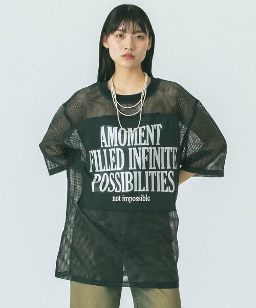 OKIRAKU（オキラク）の「(OKIRAKU x ROSE BUD)MESH METARIC PRINT TOP（Tシャツ/カットソー・レディース・ブラック/ベージュ・ONE SIZE）」の3枚目の写真