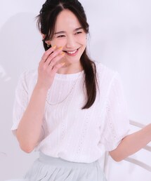 DRESKIP | 【S-LL/二の腕カバー】大人フェミニンな印象に ジャカードレーストップス(Tシャツ/カットソー)