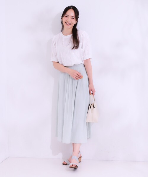 DRESKIP（ドレスキップ）の「【S-LL/二の腕カバー】大人フェミニンな印象に ジャカードレーストップス（Tシャツ/カットソー・レディース・ブラック/イエロー系その他/オフホワイト/ナチュラル/ブルー・01/02/03/04）」の8枚目の写真