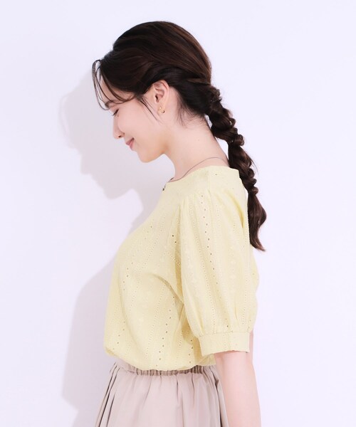 DRESKIP（ドレスキップ）の「【S-LL/二の腕カバー】大人フェミニンな印象に ジャカードレーストップス（Tシャツ/カットソー・レディース・ブラック/イエロー系その他/オフホワイト/ナチュラル/ブルー・01/02/03/04）」の19枚目の写真