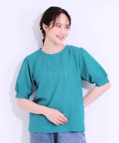 DRESKIP（ドレスキップ）の「【S-LL/二の腕カバー】大人フェミニンな印象に ジャカードレーストップス（Tシャツ/カットソー・レディース・ブラック/イエロー系その他/オフホワイト/ナチュラル/ブルー・01/02/03/04）」の22枚目の写真