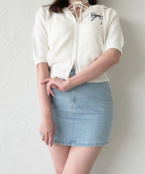 POMME d'amour　ラインストーンデニムスカート POMME d'amour rhinestone denim skirt XS