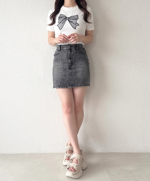 POMME d'amour　ラインストーンデニムスカート POMME d'amour rhinestone denim skirt XS