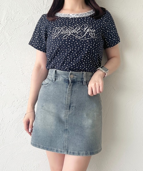 POMME d'amour　ラインストーンデニムスカート ROUGE by pomme d'amour ラインストーンデニムスカート XS