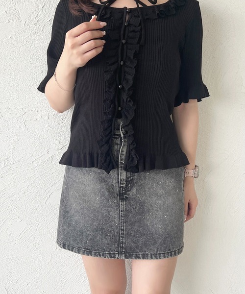 POMME d'amour　ラインストーンデニムスカート POMME d'amour rhinestone denim skirt XS