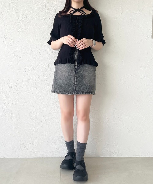POMME d'amour　ラインストーンデニムスカート POMME d'amour rhinestone denim skirt XS