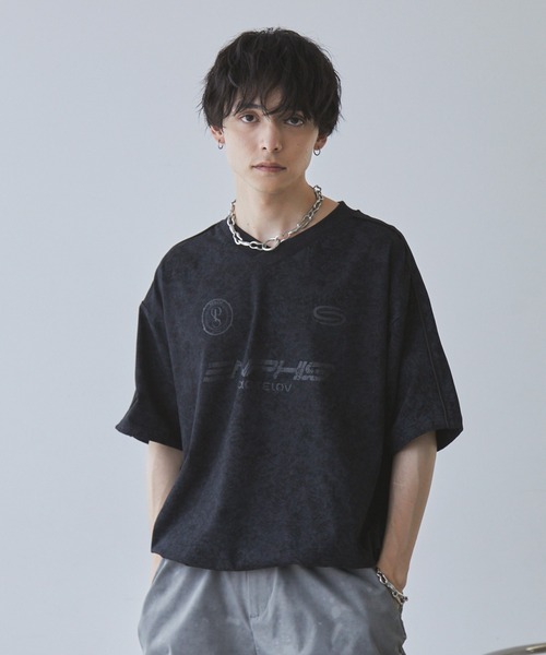 Spielio(シュピーリオ)の「【Spielio】 Vintage like Vneck game T-shirt/ ヴィンテージライクVネックゲームTシャツ(Tシャツ/カットソー・メンズ・バーガンディー/ホワイト/ブラック・M/L)」の1枚目の写真