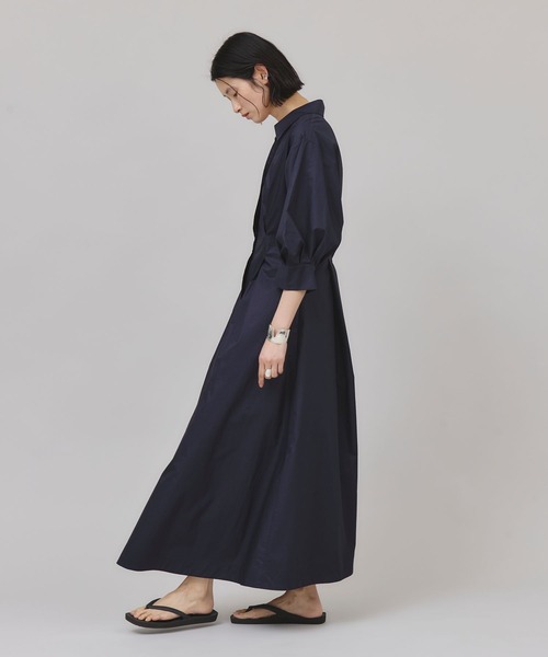 curensology コットンナイロンタックワンピース　ネイビー Curensology｜コットンナイロンタックワンピース | Rakuten