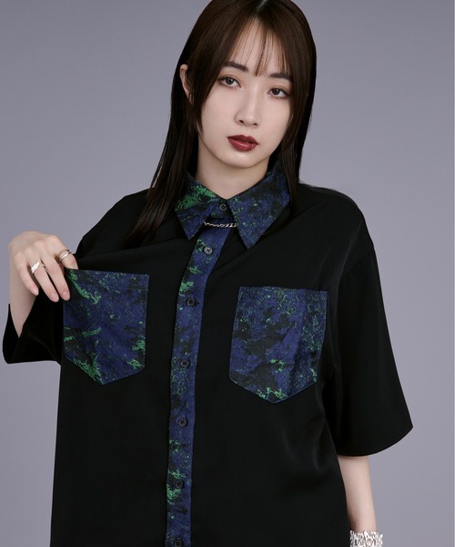 &ellecy メタリックTシャツ セール】メタリックジャガードクレリックシャツ（シャツ