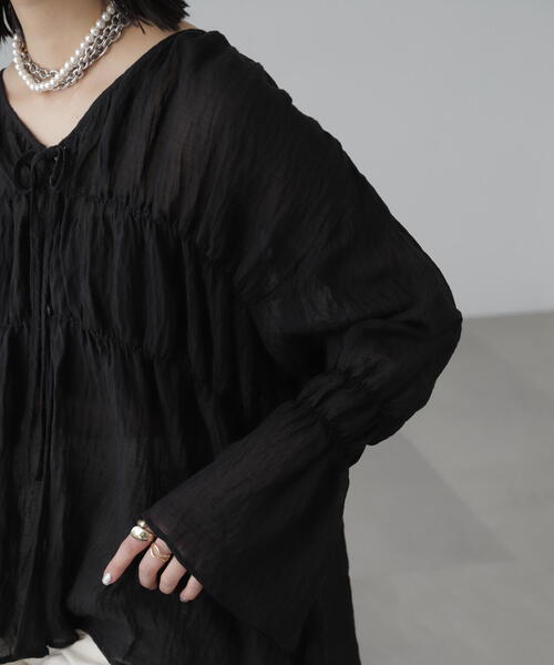 FREE'S MART(フリーズマート)の「◇シャーリングドロストチュニックブラウス(シャツ/ブラウス・レディース・イエロー/ホワイト/ブラウン/ブラック・FREE)」の12枚目の写真