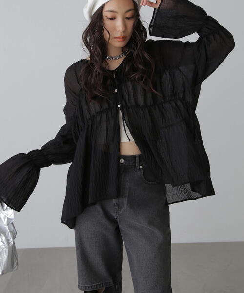 FREE'S MART(フリーズマート)の「◇シャーリングドロストチュニックブラウス(シャツ/ブラウス・レディース・イエロー/ホワイト/ブラウン/ブラック・FREE)」の18枚目の写真