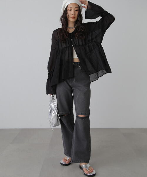 FREE'S MART(フリーズマート)の「◇シャーリングドロストチュニックブラウス(シャツ/ブラウス・レディース・イエロー/ホワイト/ブラウン/ブラック・FREE)」の20枚目の写真