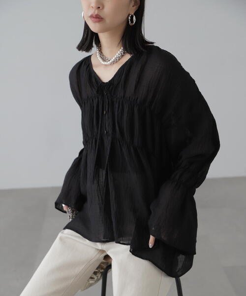 FREE'S MART(フリーズマート)の「◇シャーリングドロストチュニックブラウス(シャツ/ブラウス・レディース・イエロー/ホワイト/ブラウン/ブラック・FREE)」の21枚目の写真