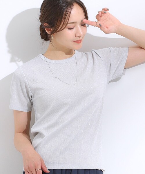 DRESKIP(ドレスキップ)の「【S-LL】大人のラメ感 テレコ半袖トップス(Tシャツ/カットソー・レディース・ゴールド/ライトオレンジ系/ブラック/シルバー・04/03/02/01)」の3枚目の写真