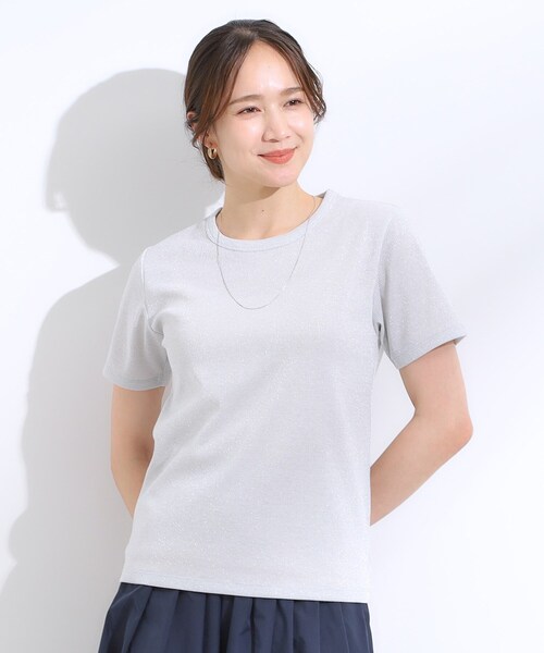 DRESKIP(ドレスキップ)の「【S-LL】大人のラメ感 テレコ半袖トップス(Tシャツ/カットソー・レディース・ゴールド/ライトオレンジ系/ブラック/シルバー・04/03/02/01)」の5枚目の写真