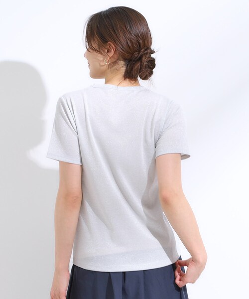 DRESKIP(ドレスキップ)の「【S-LL】大人のラメ感 テレコ半袖トップス(Tシャツ/カットソー・レディース・ゴールド/ライトオレンジ系/ブラック/シルバー・04/03/02/01)」の6枚目の写真