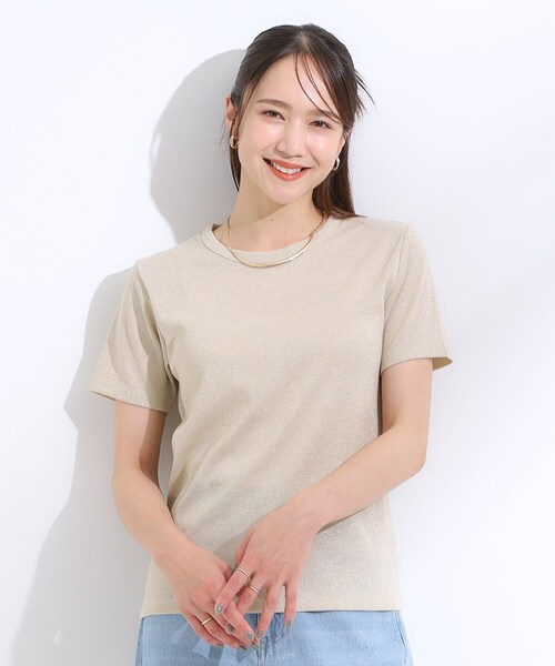 DRESKIP(ドレスキップ)の「【S-LL】大人のラメ感 テレコ半袖トップス(Tシャツ/カットソー・レディース・ゴールド/ライトオレンジ系/ブラック/シルバー・04/03/02/01)」の9枚目の写真