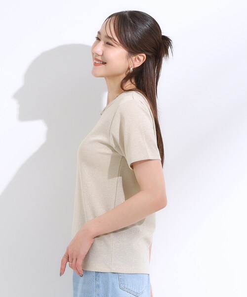 DRESKIP(ドレスキップ)の「【S-LL】大人のラメ感 テレコ半袖トップス(Tシャツ/カットソー・レディース・ゴールド/ライトオレンジ系/ブラック/シルバー・04/03/02/01)」の10枚目の写真
