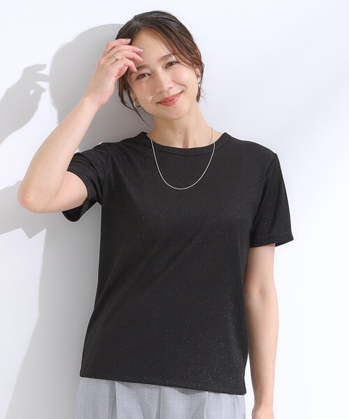 DRESKIP(ドレスキップ)の「【S-LL】大人のラメ感 テレコ半袖トップス(Tシャツ/カットソー・レディース・ゴールド/ライトオレンジ系/ブラック/シルバー・04/03/02/01)」の13枚目の写真
