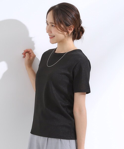 DRESKIP(ドレスキップ)の「【S-LL】大人のラメ感 テレコ半袖トップス(Tシャツ/カットソー・レディース・ゴールド/ライトオレンジ系/ブラック/シルバー・04/03/02/01)」の14枚目の写真