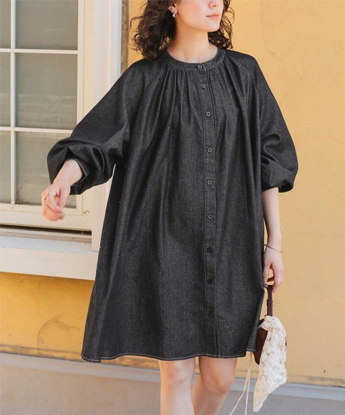 ギャザーボリュームシルエットデニムワンピース（ワンピース