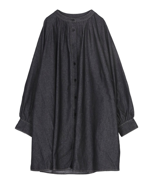 セール】ギャザーボリュームシルエットデニムワンピース