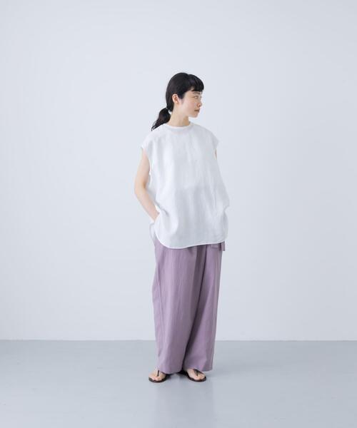 かぐれ（カグレ）の「リネンフレンチクルーネック（シャツ/ブラウス・レディース・ライトブルー/ネイビー/オフホワイト・FREE）」の4枚目の写真