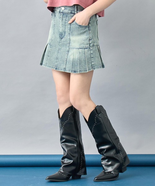 ANAP（アナップ）の「ハーフデニム プリーツスカート（スカート・レディース・ブラック/ブルー・S/XS）」の4枚目の写真