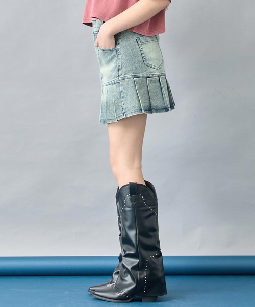 ANAP（アナップ）の「ハーフデニム プリーツスカート（スカート・レディース・ブラック/ブルー・S/XS）」の5枚目の写真
