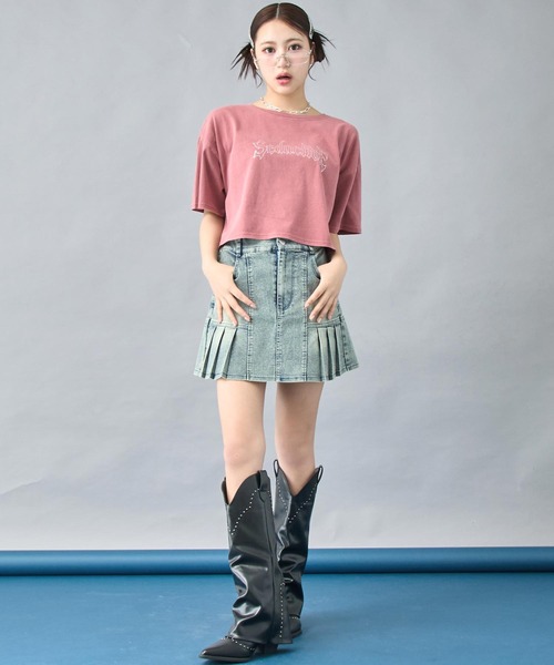 ANAP（アナップ）の「ハーフデニム プリーツスカート（スカート・レディース・ブラック/ブルー・S/XS）」の7枚目の写真