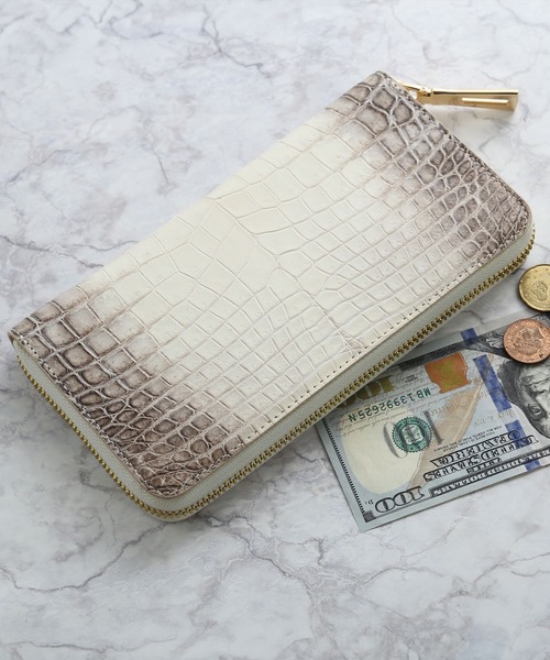 ヒマラヤクロコダイル 一枚革 センター取り ラウンドファスナー 長財布