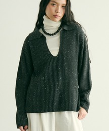 ネップ糸フロントホック衿付きプルオーバー