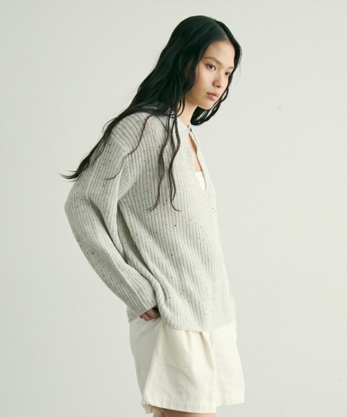 Trish（トリッシュ）の「ネップ糸フロントホック衿付きプルオーバー（ニット/セーター・レディース・ブラック/ホワイト・FREE）」の16枚目の写真