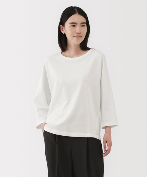 無印良品（ムジルシリョウヒン）の「婦人　ライトスウェット七分袖プルオーバー（Tシャツ/カットソー・レディース・ブラック/チャコールグレー/オフホワイト/オレンジ系・S/M/XL/L）」の2枚目の写真